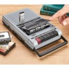 QFX Retro-40 Shoebox Cassette Tape Recorder Bluetooth AUX/USB Built Mic-silver