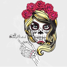 It's Complicated Sugar Skull (Blonde) Vinyl Iron-On Decal 9"