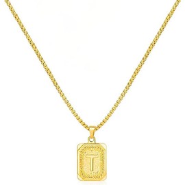 fantasticmiya LN001:Initial A Z Letter Pendant Necklace Mens Womens - Capital Letter, Yellow Gold Plated, Stainless Steel, Box Chain, Initial Alphabet - Specification: Gold T