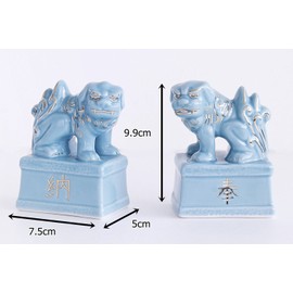 Moa Feteli（モアフェティ） 神棚 神具用■ 奉納 ■ 青磁 狛犬 ■ 手描き こま犬 ■ 風水の置物 邪気払い お守り 風水グッズ シーサー ■ 一対 ■ 箱付 ■サイズ 約 高さ 9.9x幅 7.5 x奥行き 5.0cm