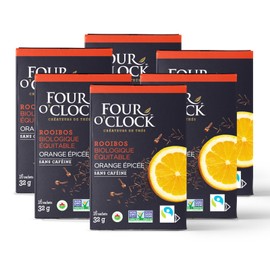Four O'Clock Spicy Orange Rooibos Tea Organic Fairtrade, Non-Gmo, Kosher, Gluten-Free, 6 Packs (96 teabags)