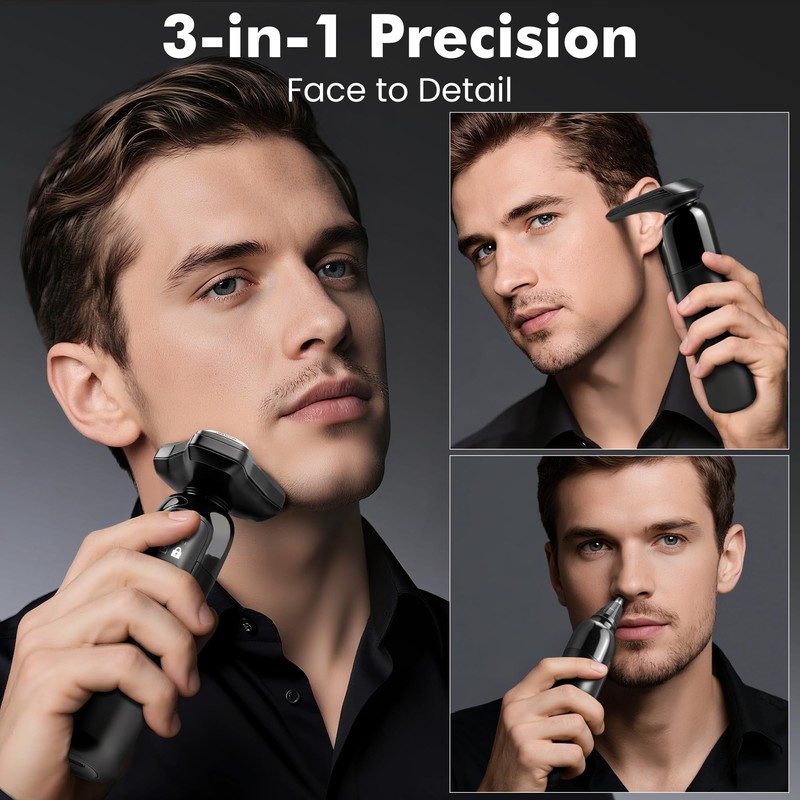 Electric Razor for Men Flynth 3-in-1 Cordless Shaver 3-Blade Rotary