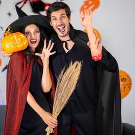 Black Cloak,55 Inch Cloak with Witch Hat - Role Playing Props, Renaissance Medieval Costume for Teens and Adults