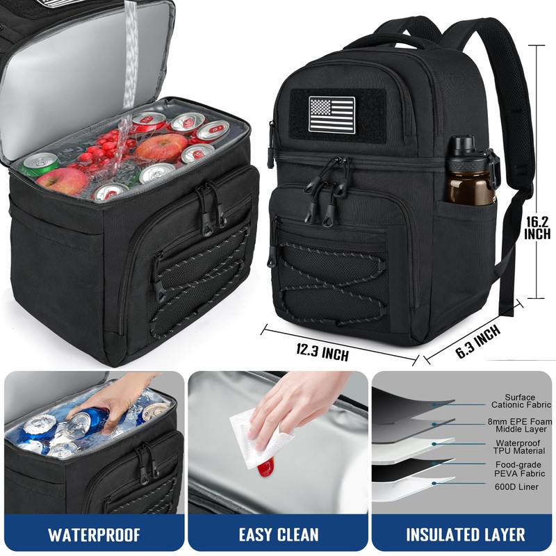 MOZETO Lunch Cooler Backpack Double Deck Lunch Box Backpack Insulated