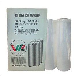 18" Stretch Film/Wrap 1500 feet 80 Gauge Industrial, Clear Packing Moving Packaging Heavy Duty Shrink Film Box of 4 (4 Rolls)