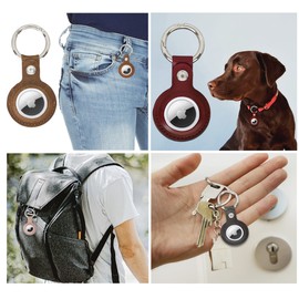 Solo Pelle Leather Case Compatible with AirTag 2021, AirTag Accessories with Key Chain/Bag Tag/Luggage Tag/Dog Collar Pendant (Camel Brown)