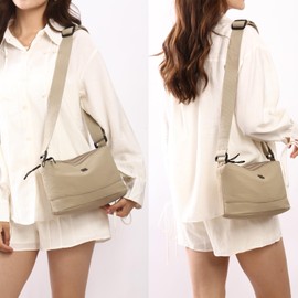 Eslcorri Crossbody Bags for Women, Small Nylon Shoulder Purse Casual Travel Sling Handbag Lightweight Multi-pocket Crossover Everyday Bag Compact Simple Neutral Purse -Khaki