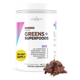 Livingood Daily Greens & Superfood Powder, Super Greens for Gut Health, Green Juice Powder with Spirulina, Chlorella, and Digestive Enzymes, Probiotics for Digestive Support, Chocolate, 30 Servings