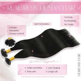 Moresoo K Tip Hair Extensions Black Real Human Hair U Tip Hair Extensions Human Hair Black Ktip Human Hair Extensions Natural Black U Tip Real Hair Extensions 20 inch 50g/50s