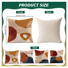 4Pcs Boho Cushion Cover, 45 x 45 cm,Mid Century Abstract Aesthetic Navy Blue Burnt Orange Cushion Covers Geometric Minimalist Modern Art Linen Cushion for Sofa Couch Home