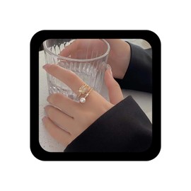 Xmsrn Vintage Crystal Pearl Knuckle Ring Boho Pearl Finger Ring Rhinestone Tulip Flower Ring Boho Open Crystal Cz Hand Ring for Women