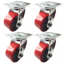 Hy-Weld 4" x 2"  Polyurethane on Cast Iron (Red) - 4 Swivels