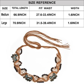 ILuvatar Women's tassel knotted belt metal wide belt women's Bohemian style rope braid waist butterfly decorative Retro belt