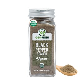 Geo-Fresh Organic Black Pepper Powder – 1.94 oz Glass Jar – Black Pepper Ground – USDA Certified – Non-GMO, Kosher, Gluten-Free – Premium Quality and Organic for Cooking & Seasoning