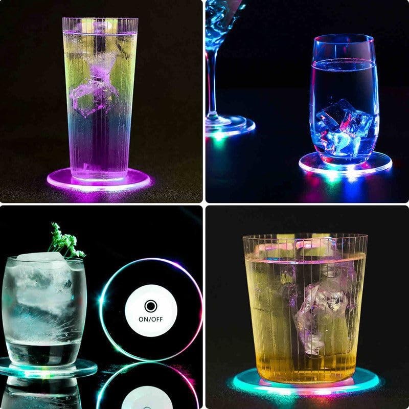 LED Coasters Set of 2, LED Coaster for Drinks, Bottle