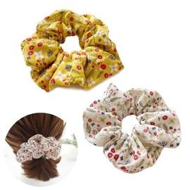 Elegant Floral Chiffon Hair Tie for Women – Soft and Stylish Scrunchie, Feminine Hair Accessory (2-White&Yellow)