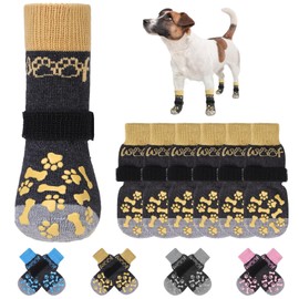 KOOLTAIL Non-Slip Dog Socks for Hardwood Floors, Dog Socks with Grippers for Hot/Cold Pavement, Outdoor Dog Shoes Booties&Paw Protector to Prevent Licking for Small Medium Large Senior Dogs, Khaki S