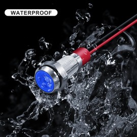 FICOLPO 10 Pcs LED Metal Waterproof Indicator Light, AC/DC 12-24V 5/16'' Mounting Hole Pre-Wired Pilot Signal Light for Car, Trucks, Boats, Marine, Dash, Industrial Electricity (Blue, 8mm)