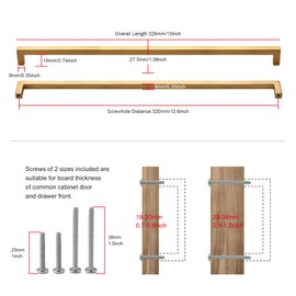 TUNNY 5 Pack Square Solid Cabinet Handles-12.6"/320mm Screw Spacing Brushed Champagne Gold Furniture Hardware Handles for Kitchen Cabinets Bedroom Dresser Wardrobe Cabinet Pulls
