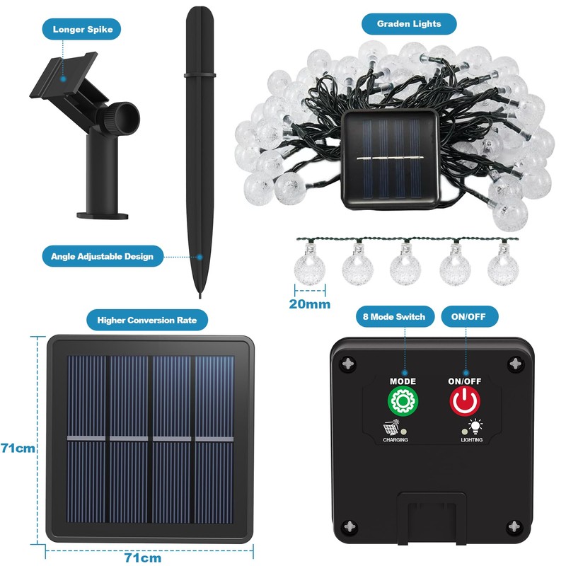 60LED 6M/20FT Solar Lights Outdoor Garden - 8 Modes &
