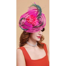 Cizoe Fascinators for Women with Feather Mesh Veil Headband Bridal Wedding Tea Party Cocktail Hat(C-Rose)