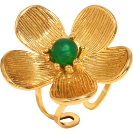 Flower Ring for Women Vintage Camellia Flower Statement Ring Bohemian Floral Open Finger Band Adjustable Jewelry (Gold, One size)