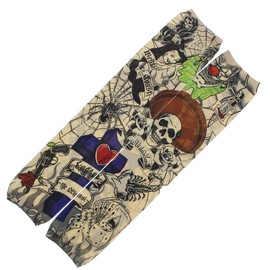 Slip on Temporary Tattoo Sleeve - Skull, Clown, Cross, Cobwebs, Spider, Dagger, Cards & Dice - Only Single Piece
