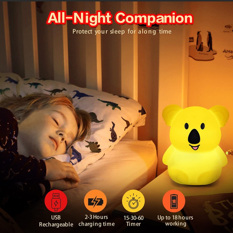 Koala Kids Night Light - LED Bedside Lamp with Brightness
