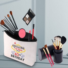 PWHAOO Las Vegas Zipper Makeup Bags Rolling in Vegas for My 40th/50th/60th Birthday Vegas Birthday Travel Toiletry Bag (Vegas 40th B)