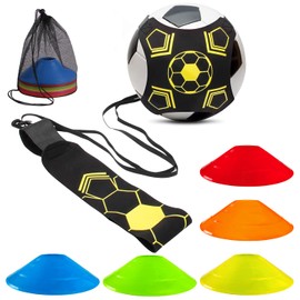 LBING Football Training Set Football Kick Trainer with 10 Football Hats Football Training Device Hands Free Solo for Balls Size # 3# 4#5 Footballs for Children, Adults