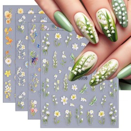 Spring Flower Nail Stickers Colorful Petals Beauty Summer Flowers Leaves Plants 5D Embossed Nail Decals Self-Adhesive Sunflower Daisy Nail Art Decoration