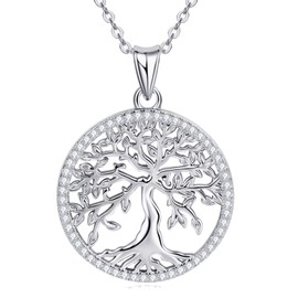 AINUOSHI Tree of Life Necklace, Pendant Necklace, Women's Jewellery Gift for Her Women, Birthday, Anniversary, Sterling Silver, Moissanite