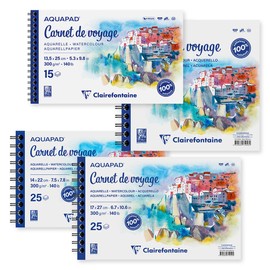 Clairefontaine Aquapad 975959C Sketchbook 17 x 27 cm Spiral Bound with 25 Sheets 300 g Ideal for Travelling Pack of 1