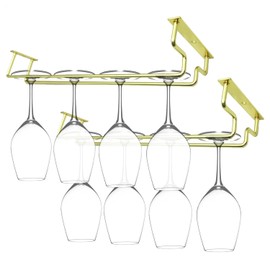 BlueDreamer 14 Inch Gold Wine Glass Rack, Wine Glass Holder Under Cabinet, Wine Glass Hanger Under Shelf, Hanging Stemware Holder, Stemware Rack for Cabinet Kitchen Bar, Set of 2