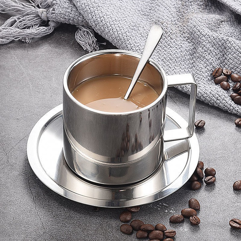 Stainless Steel Coffee Cup Set Double Walled Rustproof Modern Latte
