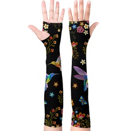Minxiang Gardening Sleeves for Women Arm Sleeves for Gardening Sun Protection Compression Sleeves to Cover Arms for Women (Black Hummingbird)