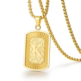 Zillaly Initial A-Z Letter Pendant Necklace Mens Womens Capital Letter Yellow Gold Plated Stainless Steel Box Chain Mens Chain,Birthday Gifts for Men Teens(Gold K)