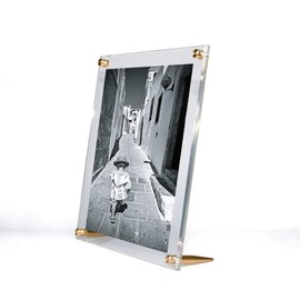 Wexel Art 8x10" Clear UV Grade Acrylic Tabletop Floating Picture Frame Display with Gold Hardware for Art and Photos