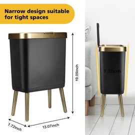 Yatgowell Small Trash Can for Bathroom, Tall Garbage Can with Lid, 4 Gallon Modern Trash Can with Legs, Plastic White Trash Can Waste Basket for Bedroom, Living Room,Office.