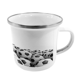 Lunarable Sports Steel Camping Mug, Illustration of Soccer Ball Championship Tournament Victory Theme Stadium Team Play, Printed Thermal Cup for Camping and Outdoor Activities, Black White