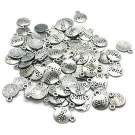 100PCS Faith Message Shape Alloy Charms, Antique Silver Pendants Findings, Zipper Anklet Pendants Bulk, Creative Alloy Charms for Necklace Bracelet Earrings Jewelry Making DIY Crafts