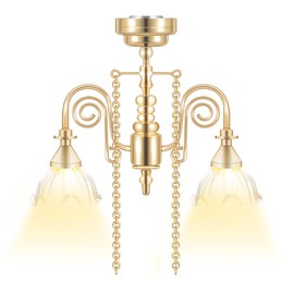 Toyvian Mini Chandelier for Dollhouse: 1/12 Scale Dollhouse Ceiling Light Battery Operated Miniature Lighting with Floral Lampshade for Doll House Decor Accessories Mini Scene
