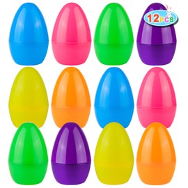 JIALWEN 12PCS Jumbo Plastic Easter Eggs 6" Fillable Empty Bright Colors Large Easter Eggs Perfect for Easter Basket Stuffers Surprise Eggs Easter Hunt Theme Party Favors (6 Assorted Colors)