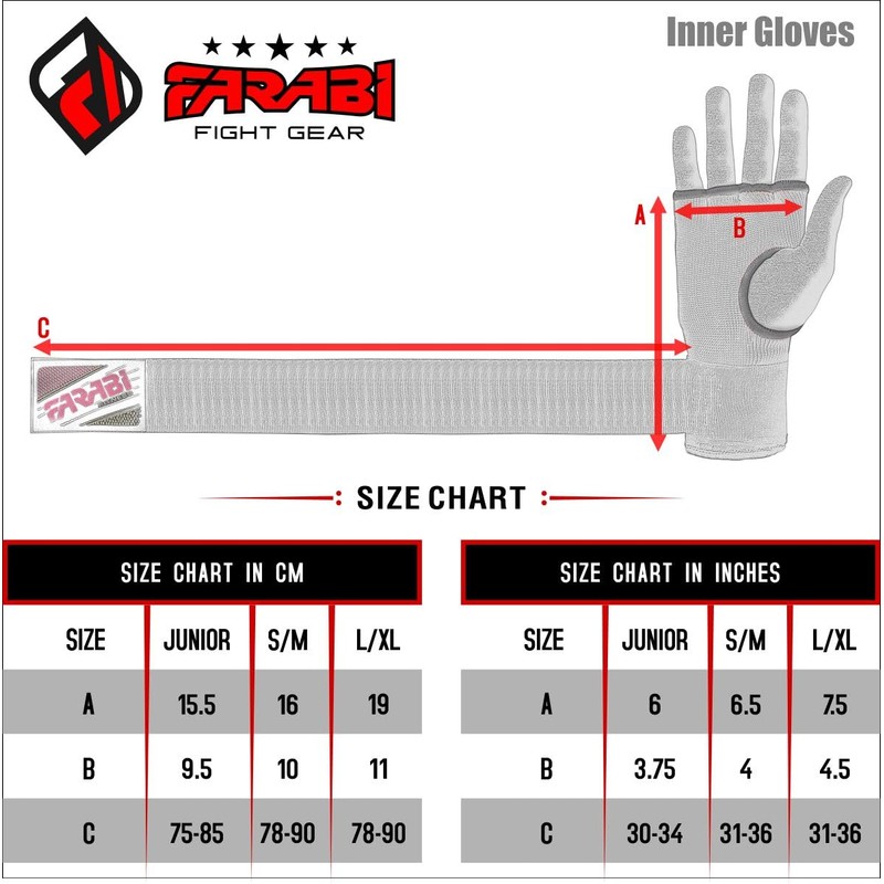 Farabi Kids Junior Inner Hand Wraps Gloves Easy Gel Padded