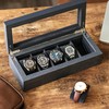 CASE ELEGANCE Monogrammed Two-Toned Herringbone and Solid Wood Watch Box