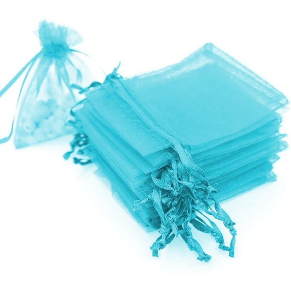 Boshen 100/200PCS Organza Gift Candy Sheer Bags Mesh Jewelry Pouches Drawstring Bulk for Wedding Party Favors Christmas 3"x4" 5"x7" (3" X 4"(100PCS), Teal Blue)