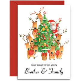 Brother & Family Christmas Card - Decorating the Tree - Medium Sized Card (A5 Size -148mm x 210mm) with Envelope