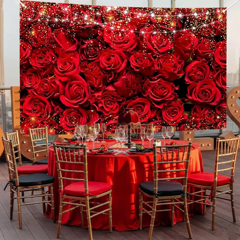 Red Rose Valentine's Day Banner Backdrop, Valentine's Day Party Decorations,