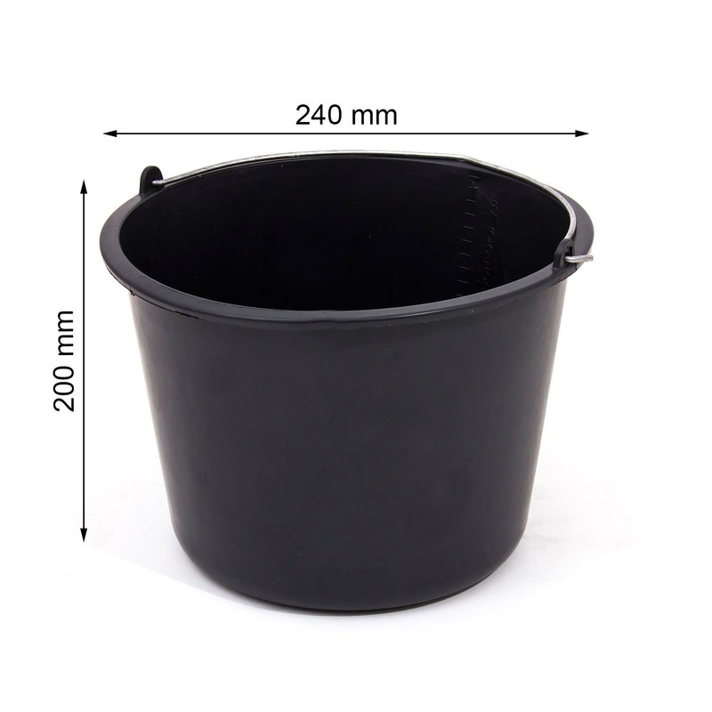 Black plastic builders bucket water mixing palstering 5 L