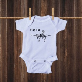 Ink Trendz Tiny But Mighty Script Cute NICU Baby Onesie Bodysuit, White, Newborn